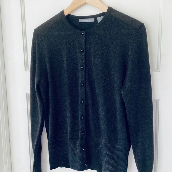 Liz Claiborne Black Metallic Cardigan Sheer Size L Career Elegant Event Evening - Picture 1 of 15